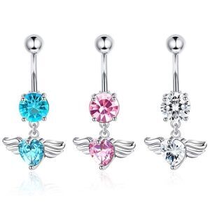 14G 316L Crystal Wing Hearts Belly Rings Set of 3
